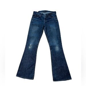 Citizens of Humanity Wide Leg Jeans Low Rise Designer 24 Dark Denim Frayed Hem